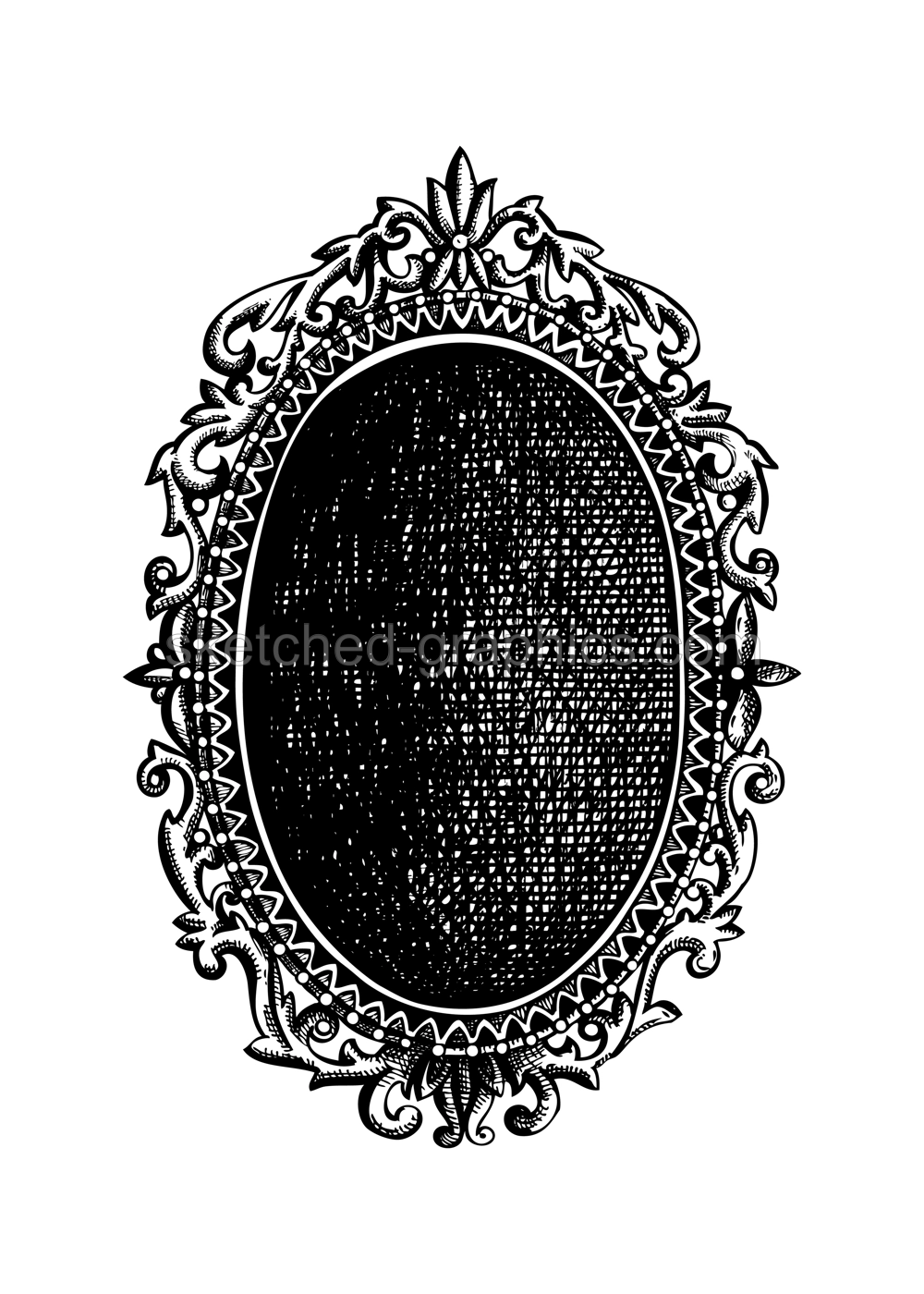 Black mirror sketch. Witchcraft vector illustration. Vintage Halloween design element. Hand-drawn alchemical icon, magic drawing, esoteric symbol. NOT AI generated Illustration